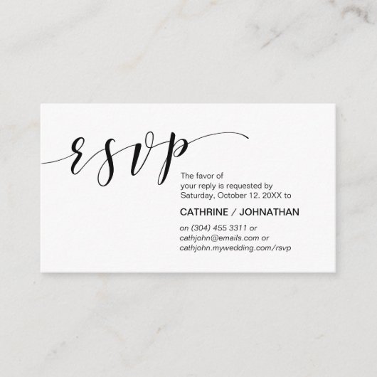 Modern Elegant, minimaal, zwart script, RSVP Informatiekaartje (Voorkant)