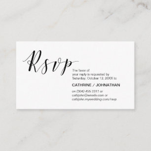 Modern elegant, minimaal, zwart script, RSVP Informatiekaartje