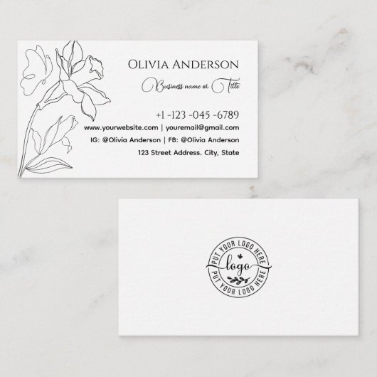 Modern Elegant minimaal zwart-wit Visitekaartje (Voorkant / Achterkant)