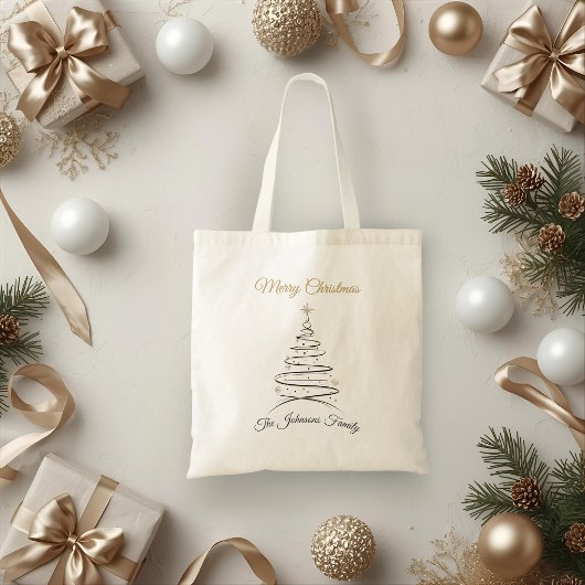 Modern Elegant Minimal Christmas Tree Tote Bag