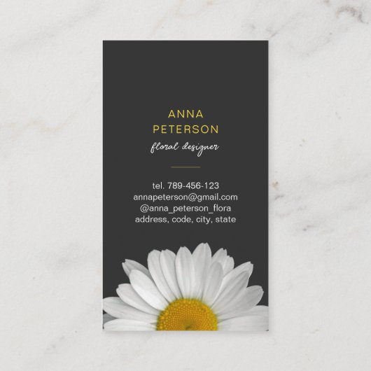 Modern Elegant Minimal Daisy Flower Yellow Black Visitekaartje (Achterkant)