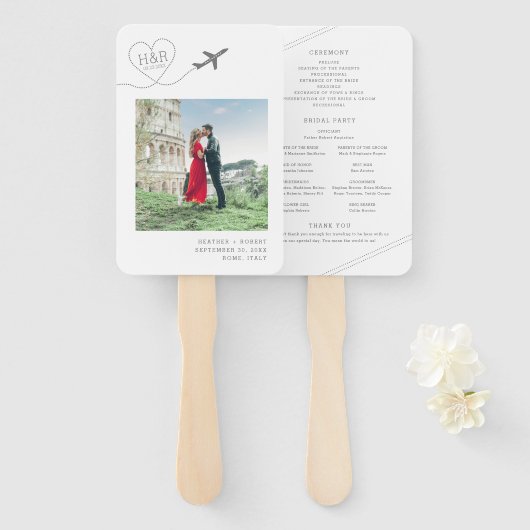 Modern Elegant Minimal Destination Wedding Program Handwaaier (Voorkant en achterkant)