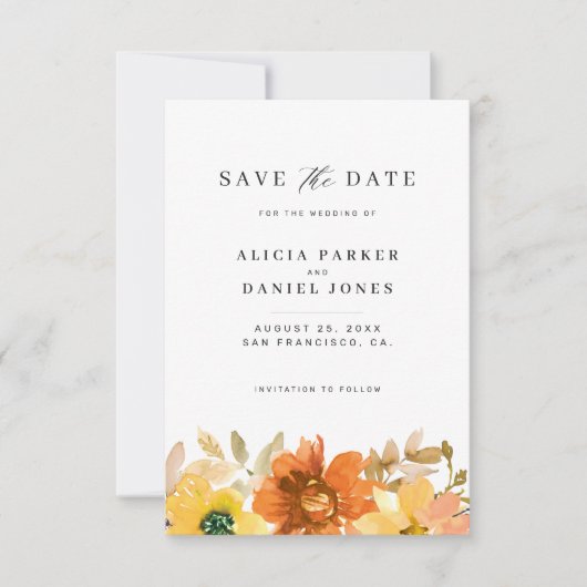 Modern elegant minimal floral wedding save the date (Voorkant)