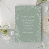 Modern Elegant Minimal Leaf Sage Green Wedding Kaart
