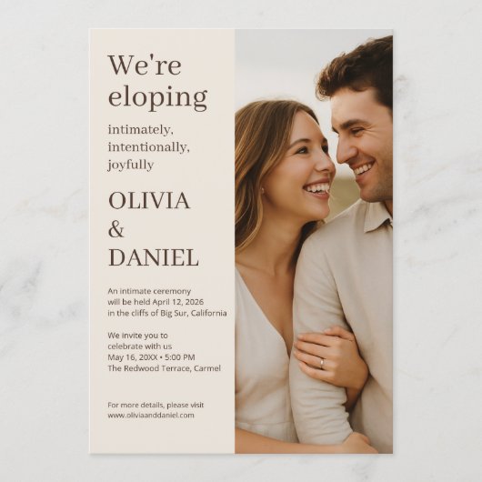 Modern Elegant Minimal Photo Elopement Kaart (Voorkant)