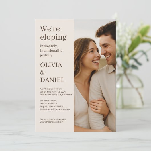 Modern Elegant Minimal Photo Elopement  Kaart (Staand voorkant)