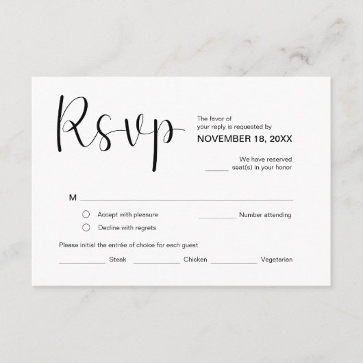 Modern Elegant Minimal, RSVP, Black Font, Repler Informatiekaartje (Voorkant)