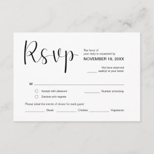 Modern Elegant Minimal, RSVP, Black Font, Repler Informatiekaartje