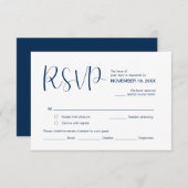 Modern Elegant Minimal, RSVP, Navy Blue, Reageer Informatiekaartje (Voorkant / Achterkant)