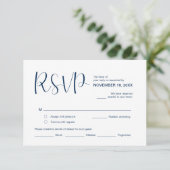 Modern Elegant Minimal, RSVP, Navy Blue, Reageer Informatiekaartje (Staand voorkant)