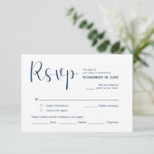 Modern Elegant Minimal, RSVP, Navy Blue, Reageer Informatiekaartje (Staand voorkant)