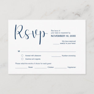 Modern Elegant Minimal, RSVP, Navy Blue, reageren Informatiekaartje