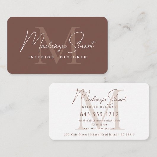 Modern Elegant Minimal Script Monogram Terracotta  Visitekaartje (Voorkant / Achterkant)