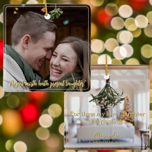 Modern Elegant Minimal Script Quote Mistletoe Gold Keramisch Ornament