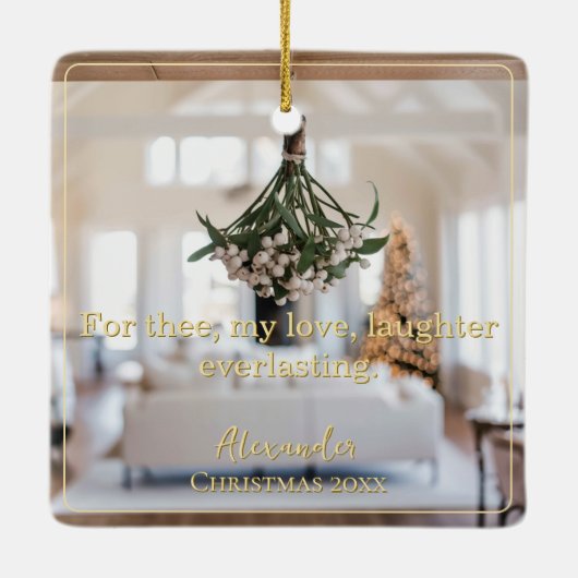 Modern Elegant Minimal Script Quote Mistletoe Gold Keramisch Ornament (Achterkant)