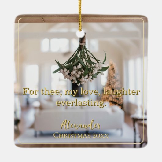 Modern Elegant Minimal Script Quote Mistletoe Gold Keramisch Ornament (Achterkant)