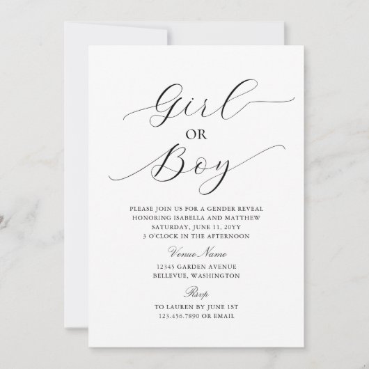 Modern Elegant Minimalist Baby Gender Reveal Kaart (Voorkant)