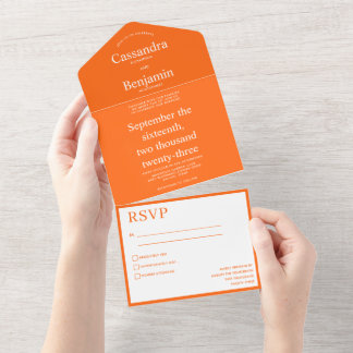 Modern Elegant Minimalist Bold Sinaasappel Wedding All In One Uitnodiging