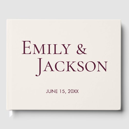 Modern Elegant Minimalist Burgundy Cream Wedding Gastenboek (Voorkant)