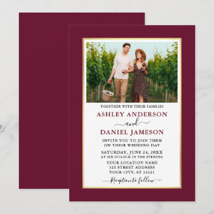 Modern Elegant Minimalist Burgundy Wedding Kaart