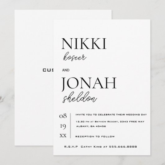 Modern Elegant Minimalist en Clean Wedding Kaart (Voorkant / Achterkant)