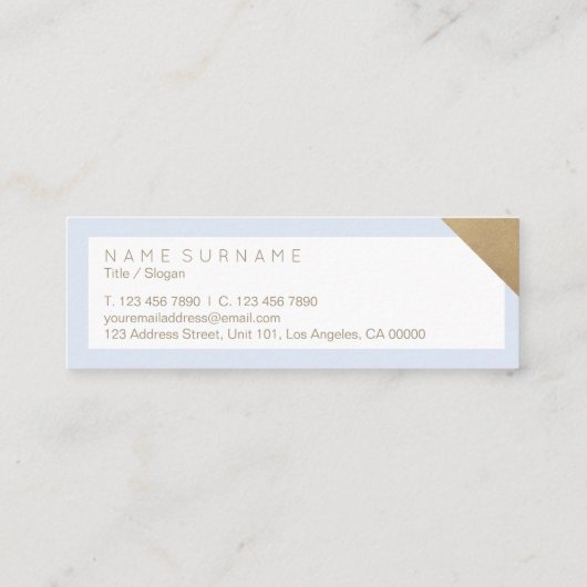 Modern Elegant Minimalist Gold Accent Pastel Blue Mini Visitekaartje (Achterkant)