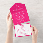 Modern Elegant Minimalist Pink Monogram Weddenscha All In One Uitnodiging (Afscheurbaar)