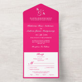 Modern Elegant Minimalist Pink Monogram Weddenscha All In One Uitnodiging (Binnen)