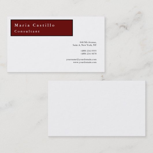 Modern Elegant Minimalist Plain Dark Red White Visitekaartje (Voorkant / Achterkant)