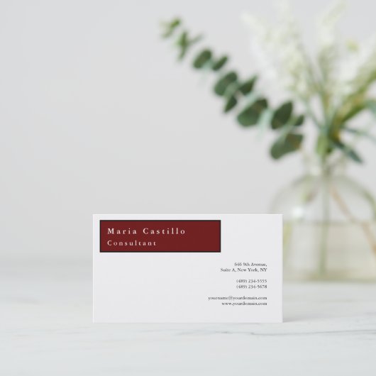 Modern Elegant Minimalist Plain Dark Red White Visitekaartje (Staand voorkant)