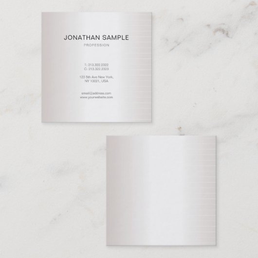 Modern Elegant Minimalist Plain Faux Silver Glam Vierkante Visitekaartje (Voorkant / Achterkant)