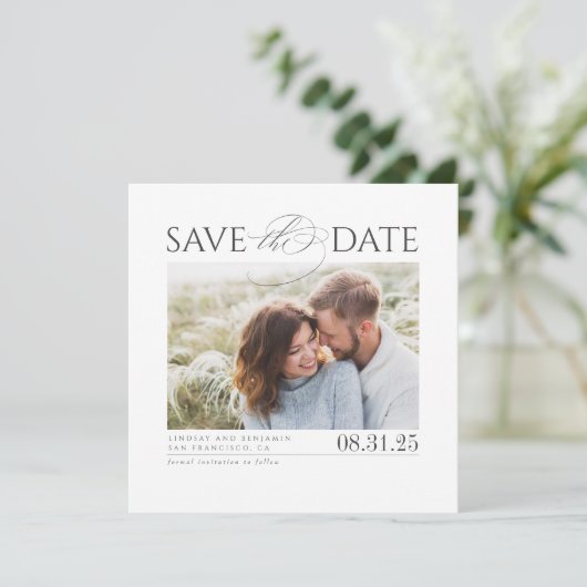 Modern Elegant Minimalist Save the Date Photo (Staand voorkant)