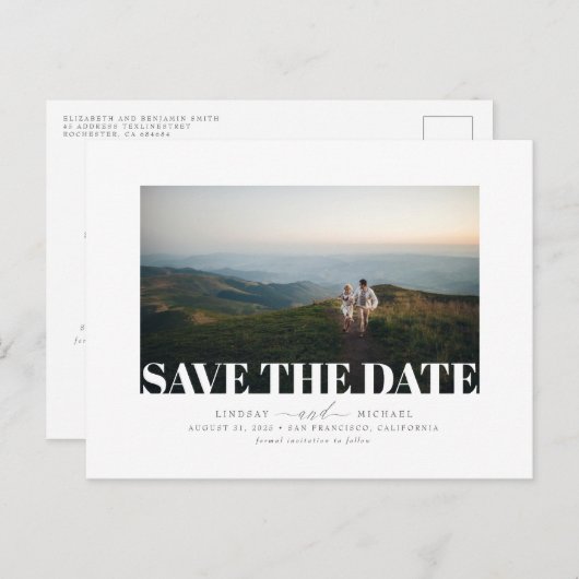 Modern Elegant Minimalist Save the Date Photo Aankondigingskaart (Voorkant / Achterkant)