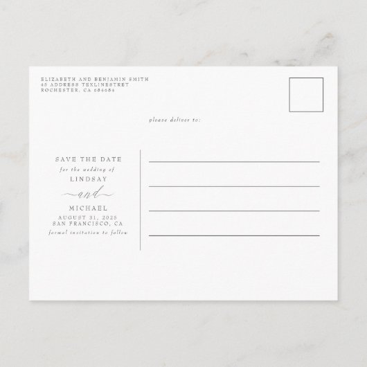 Modern Elegant Minimalist Save the Date Photo Aankondigingskaart (Achterkant)