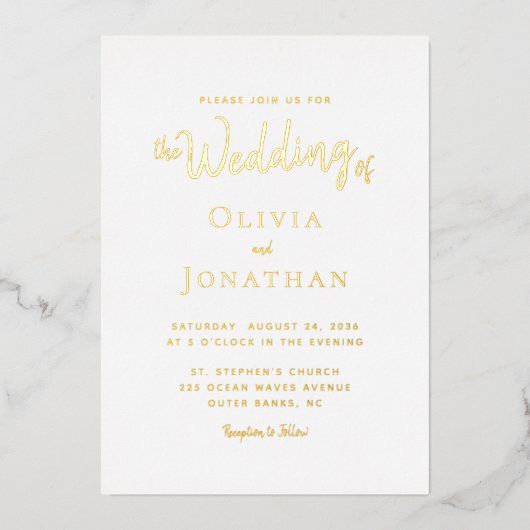 Modern Elegant Minimalist Script Photo Wedding Folie Uitnodiging (Voorkant)