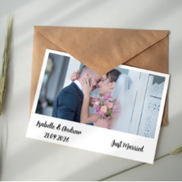 Modern Elegant Minimalist Script Photo Wedding Notitiekaartje