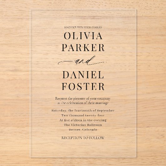 Modern Elegant Minimalist Wedding Acryl Uitnodigingen (Voorkant)