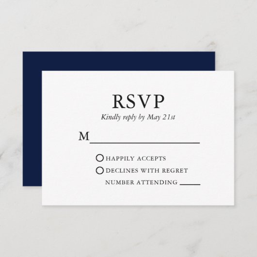 Modern Elegant Minimalist Wedding Blue RSVP Kaartje (Voorkant / Achterkant)