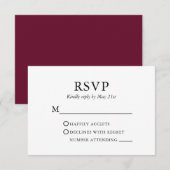Modern Elegant Minimalist Wedding Burgundy RSVP Kaartje (Voorkant / Achterkant)