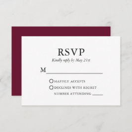 Modern Elegant Minimalist Wedding Burgundy RSVP Kaartje
