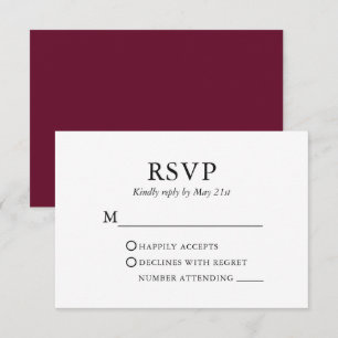 Modern Elegant Minimalist Wedding Burgundy RSVP Kaartje