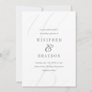 Modern Elegant Minimalist White and Grey Wedding Kaart