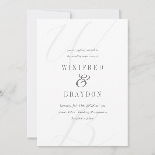 Modern Elegant Minimalist White and Grey Wedding Kaart (Voorkant)