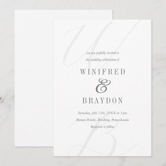 Modern Elegant Minimalist White and Grey Wedding Kaart (Voorkant / Achterkant)