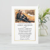 Modern Elegant Minimalist White Gold Photo Wedding Kaart (Staand voorkant)