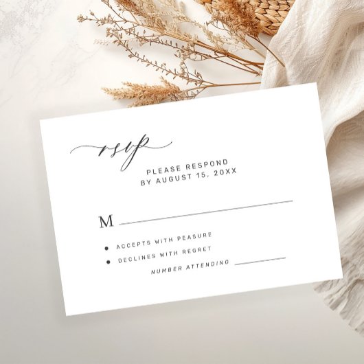 Modern elegant minimalist white wedding RSVP kaartje