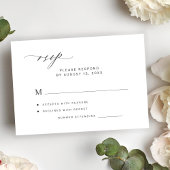 Modern elegant minimalist white wedding RSVP kaartje