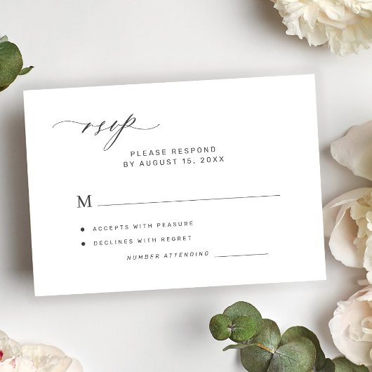 Modern elegant minimalist white wedding RSVP kaartje