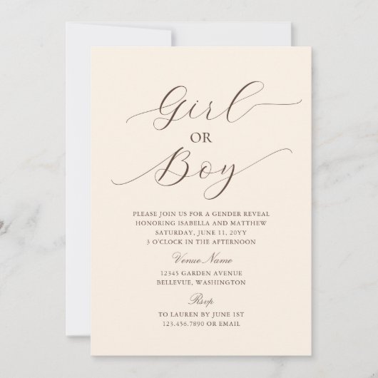 Modern Elegant Minimalistisch Beige Baby Gender Re Kaart (Voorkant)