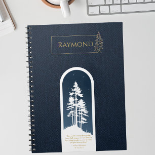 Modern Elegant Minimalistisch Forest Gold Deep Blu Notitieboek